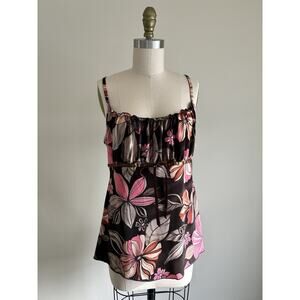 Vintage Y2K Babydoll Tank Top Large Lipstick Brown Pink Fairy Grunge Stretchy